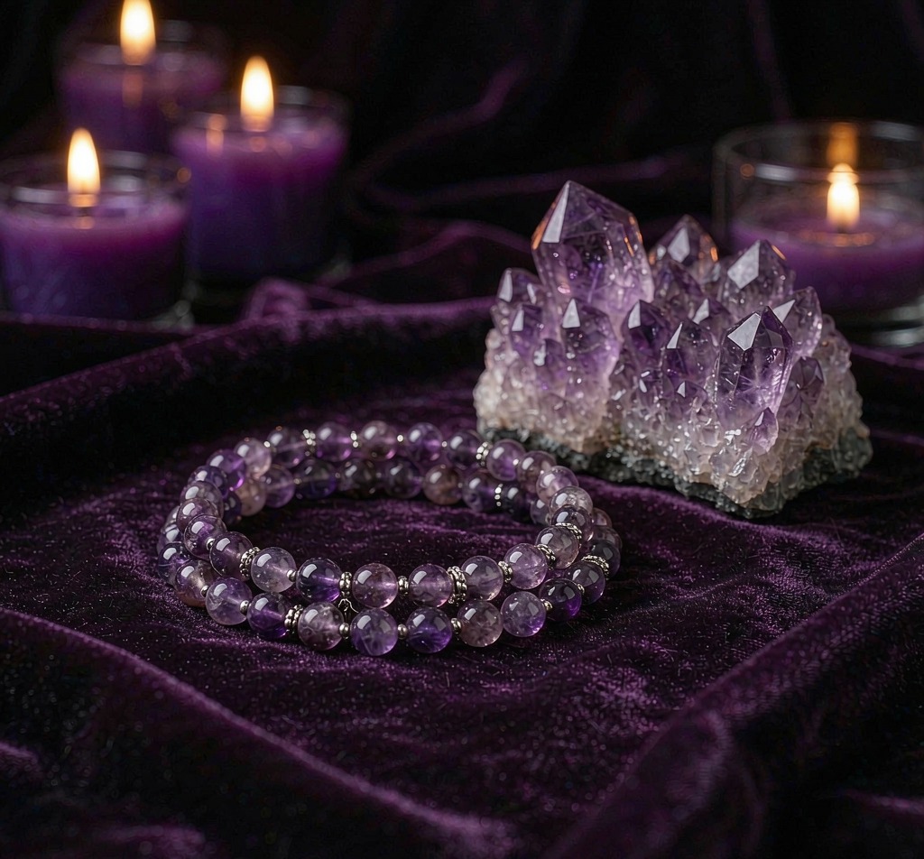 Amethyst calm bracelet with amethyst cluster
