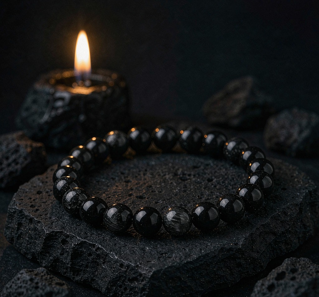 Black obsidian and tourmaline protection bracelet